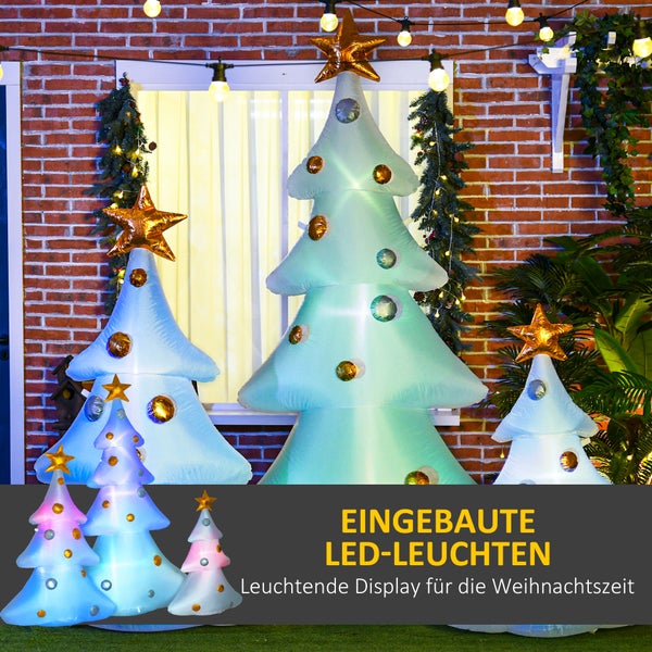HOMCOM Aufblasbare Weihnachtsdekoration mit LED-Licht, 3er-Set, selbstaufblasend, für Weihnachtsfeiern, 239L x 77B x 210H cm, Polyester-Stoff, Mehrfarbig