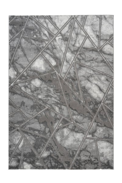Rechteckiger Teppich mit modernem, geometrischem Linienmuster in Marmoroptik für Wohnbereiche.