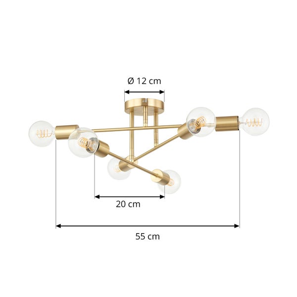 Deckenleuchte mit sechs Leuchtmitteln und Maßangaben