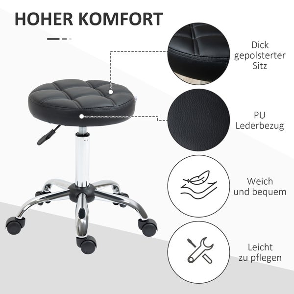 HOMCOM 2er-Set Rollhocker, Ø35,5 x 48-63H cm, Kunstleder, Schwarz