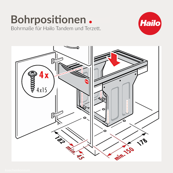Zwei rechteckige Abfallbehälter in Grau und Schwarz aus Kunststoff mit Metallbügeln und einem grauen Deckel.