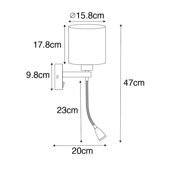 Skizze einer Wandleuchte mit den Maßen 47 mal 20 Zentimeter.
