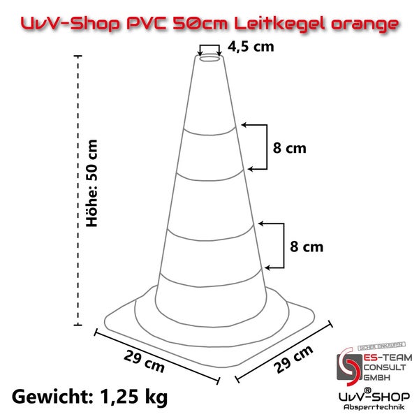 Leitkegel 10 Stück UvV Werbe-Pylonen mit Logo/Text Warnleitkegel Kegel orange (10 Kegel+Logo) / Typ 1 Folie reflektierend
