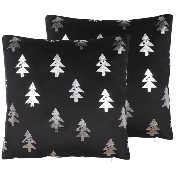 Dekokissen 2er Set CUPID Samtstoff 45 x 45 cm Schwarz Weihnachtsmotiv