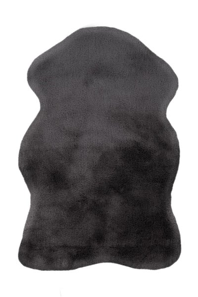 Dunkelgrauer Kunstfellteppich in Lammfellform.