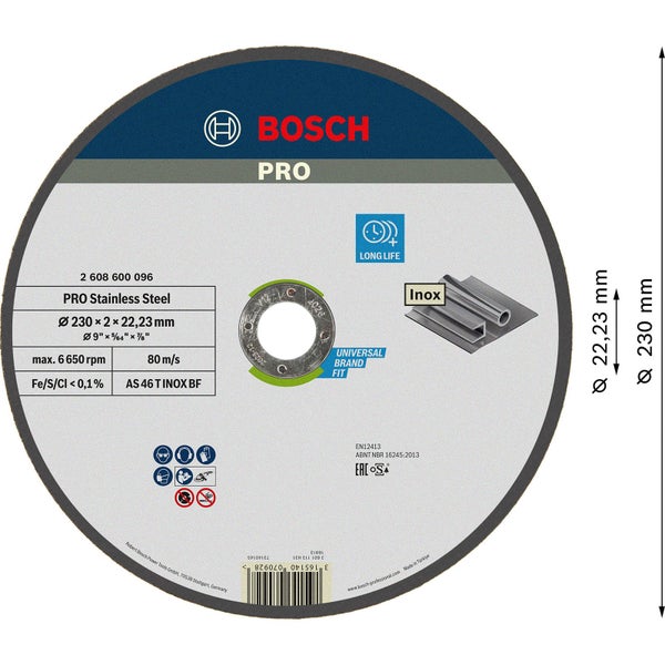 Bosch Pro Trennscheibe für Edelstahl, Durchmesser 230 Millimeter