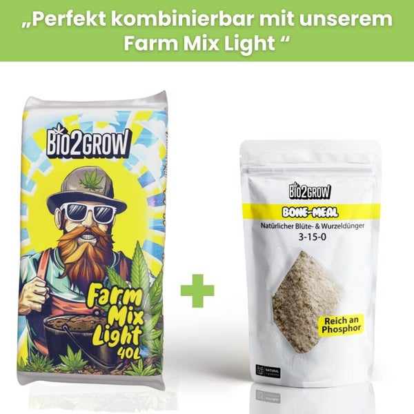 Bio2Grow Farm Mix Light Pflanzerde 40 Liter und Bio2Grow Bone-Meal Dünger