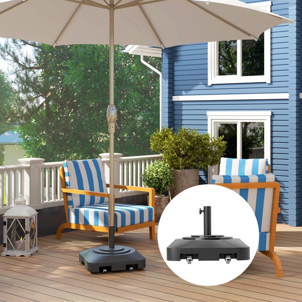 Outsunny Sonnenschirmständer bis 25 kg befüllbar Schirmständer mit Rollen, Quadratisch Schirmhalter, Schirmgewicht, Ständer für Sonnenschirm Ø38/48 mm, für Balkon, Terasse, Garten, Schwarz