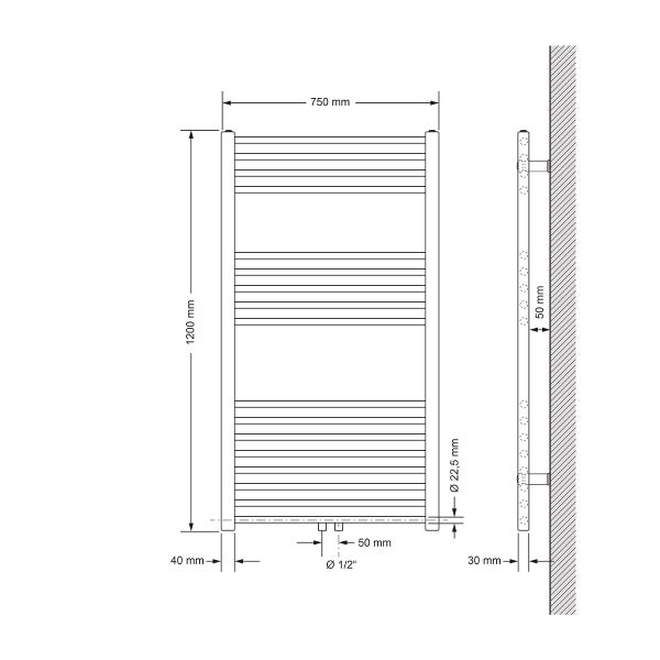 LuxeBath Badheizkörper Sahara 750x1200 mm Schwarz matt gerade mit Mittelanschluss Designheizkörper Handtuchwärmer Handtuchtrockner Handtuchheizkörper Handtuchheizung Handtuchheizer Badezimmer Heizung