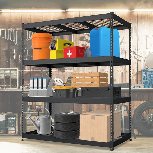 Schwarzes Regal mit verschiedenen Gegenständen zur Aufbewahrung