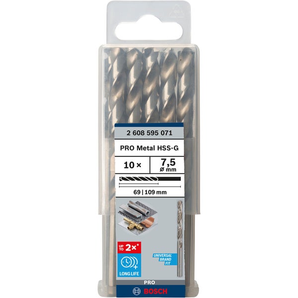 Bosch PRO Metal HSS-G Spiralbohrer 7,5 x 69 x 109 mm - 2608595071