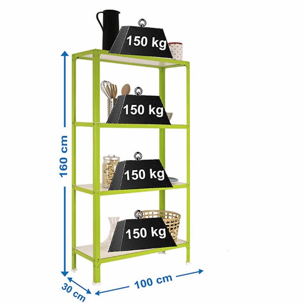 PROREGAL Wohnregal Living Koala Wood mit 4 Fachböden HxBxT 160 x 100 x 30 cm Fachlast 150 kg Grün/Weiß