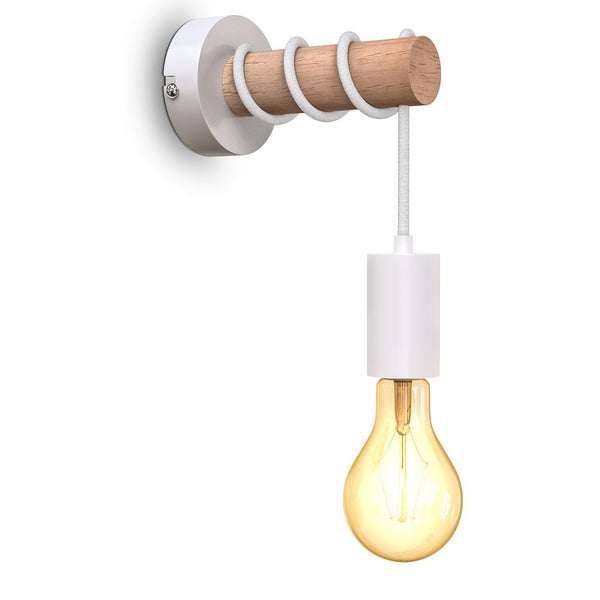 Wandleuchte - retro, E27 Fassung, max. 10W, 1-flammig, Holz, weiß