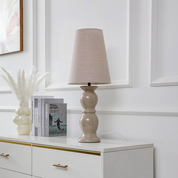 Lucande Tischlampe Lyndorin (Design, Modern) in Creme aus Keramik (1 flammig E27) - Tischleuchte Schreibtischlampe Nachttischlampe Wohnzimmerleuchte