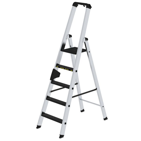 Aluminium-Haushaltsleiter mit vier Stufen und einer maximalen Tragkraft von 250 Kilogramm.