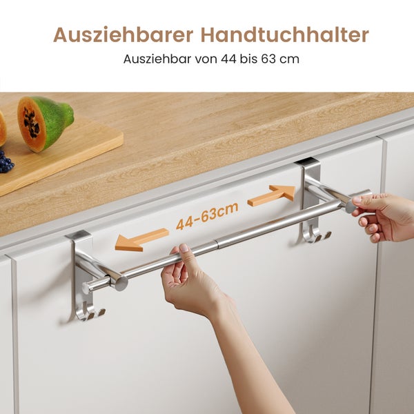 EMKE Handtuchhalter Ohne Bohren Edelstahl Handtuchhalter und Handtuchhaken Einziehbar bis zu 63cm, Glanzchrom