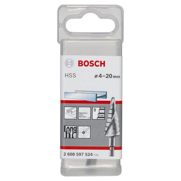 Bosch Stufenbohrer HSS Sechskantschaft 4 - 20 mm, 1/4, 70,5 mm, 9 Stufen - 2608597524