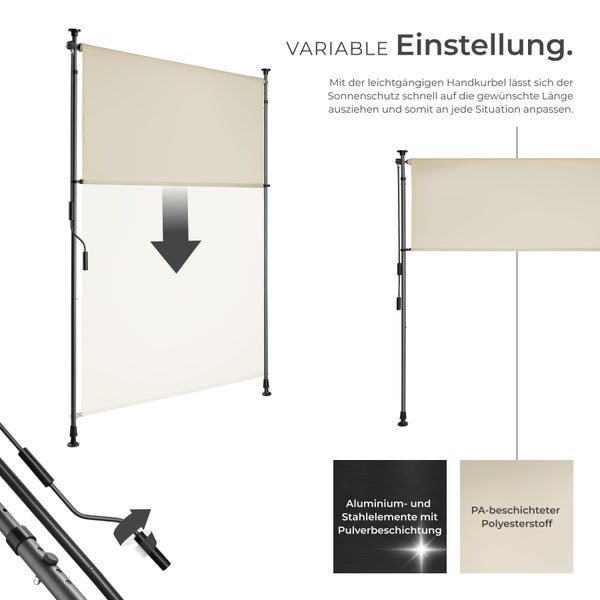 Klemmmarkise tectake Taija leichtgängige Handkurbel verschiedene Größen beige