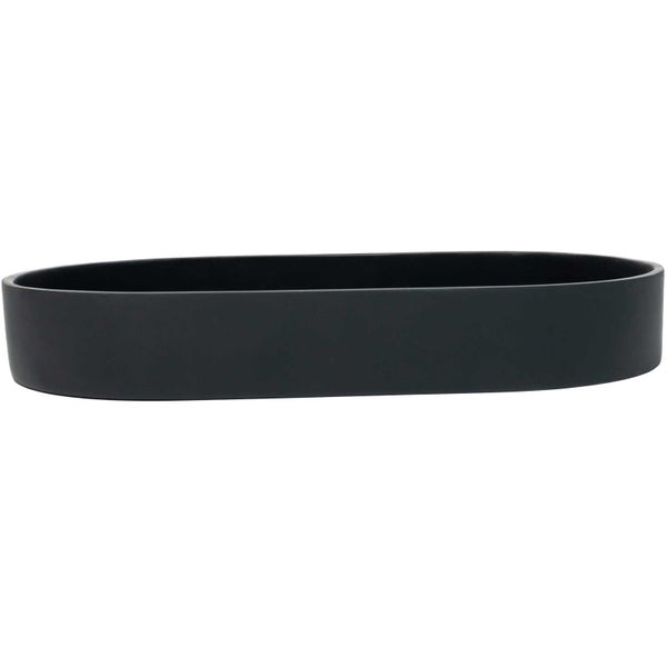 Ovale Pflanzschale in Anthrazit, matte Oberfläche, längliche Form.