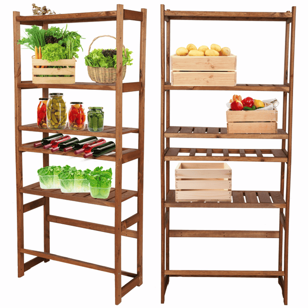 PROREGAL Getränkekisten- & Weinregal SPREEWALD HxBxT 163x70x33cm 6 Flaschen auf 1 Ebene + 1 Ebene für Kisten + 4 Ablagen Massives Kiefernholz Braun geölt