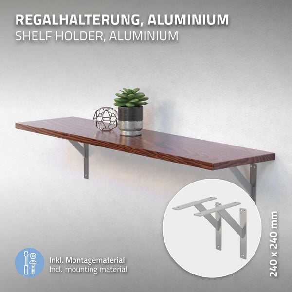 ML-Design 4 Stück Regalhalterung 240x240 mm, Silber, Aluminium, Schwebende Regalhalterungen, Regalwinkel, Wandhalterung für Regalbrett, Regalträger für Wandmontage, Wandregal Wandkonsole Regalstütze