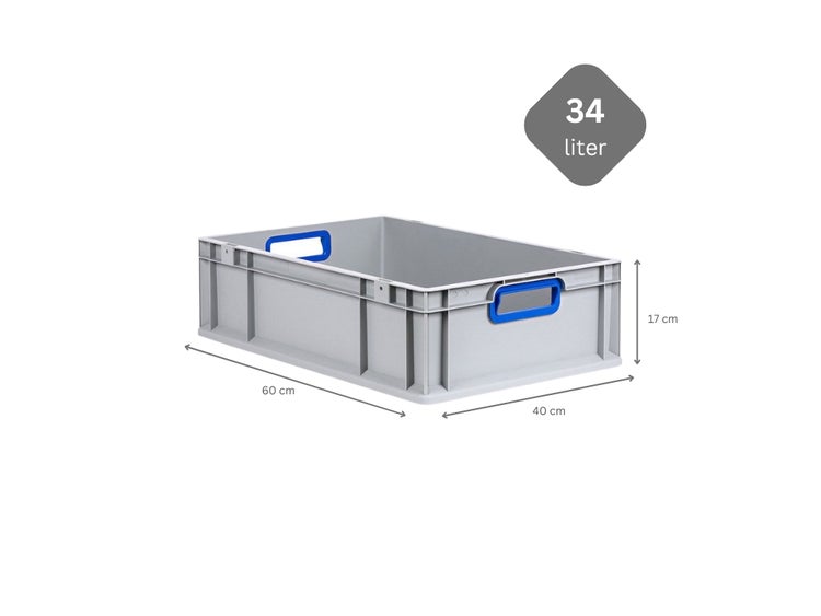 PROREGAL Eurobox Nextgen Color HxBxT 17 x 40 x 60 cm 34 Liter Griffe Blau Offen Glatter Boden Eurobehälter Transportbox