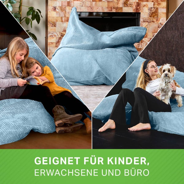 Green Bean XXL Sitzsack aus Cordstoff 370 Liter EPS-Perlen Füllung - Kuschelig Weich Robust & Waschbarem-Stoff Bodenkissen Liegekissen Sitzkissen - Hellblau