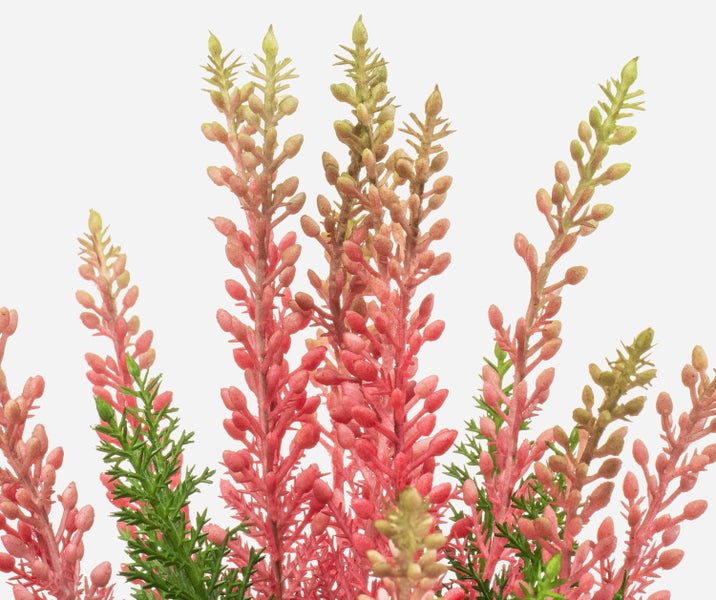 Künstlicher Heidekrautbusch in Rosa und Grün mit Stiel.