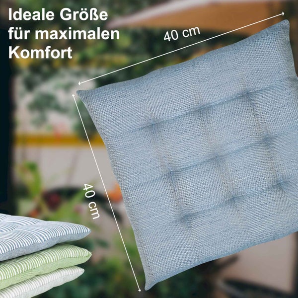 Quadratisches Sitzkissen mit Steppung, Maße 40 mal 40 Zentimeter.