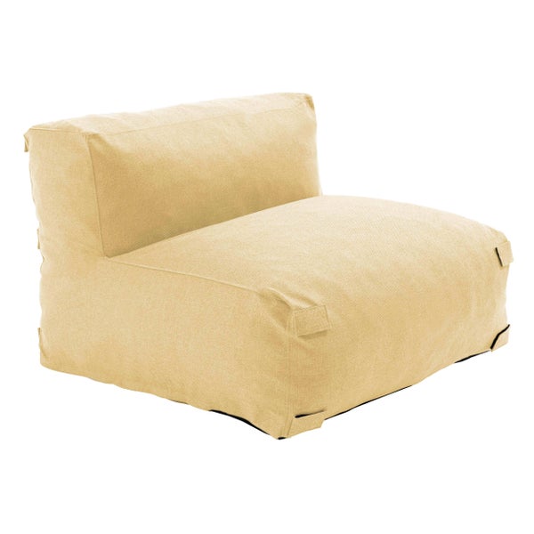 Modulares Sitzsack-Sesselelement in Beige aus wetterfestem Textilgewebe.
