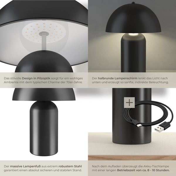 tectake Kade Kleine Retro-Tischlampe Kade, dimmbar  25 x 34 cm schwarz