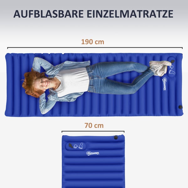 Outsunny Camping Isomatte, Luftmatratze mit Fußpumpe, wasserabweisend Luftbett mit Tragetasche, Schlafmatte für Garten, bis 120 kg belastbar, Blau