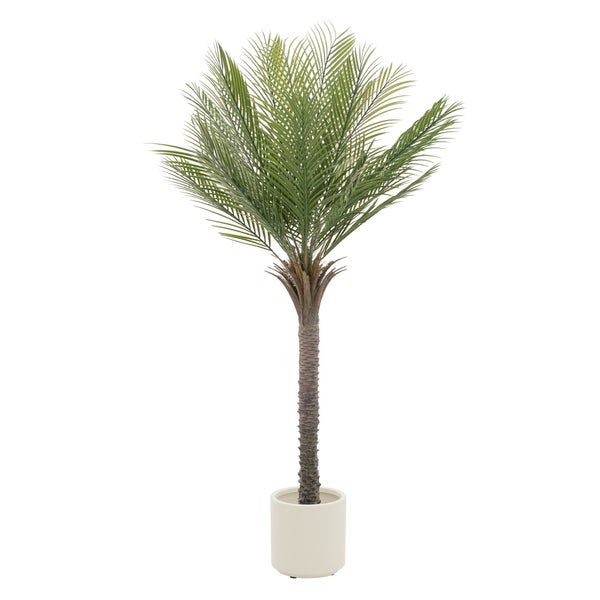 Künstliche Palme im weißen Topf, Kunstpflanze für den Innenbereich.