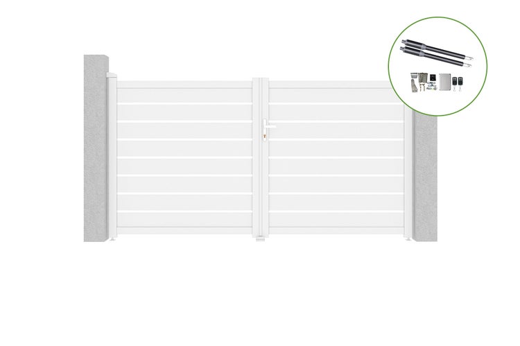 Flügeltor 3 m VOGEL H.160 cm Weißaluminium + Motorisierung RANGER B150