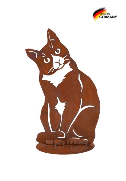 Gartenstecker oder Dekofigur Katze aus Metall in Edelrost Optik hergestellt in Deutschland