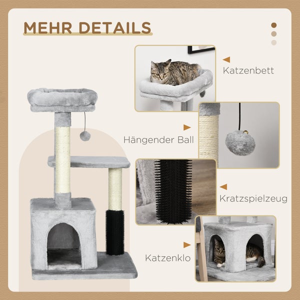 PawHut Kratzbaum Katzenbaum mit Massageecke Katzenhöhle Spielball Katzenkratzbaum Sisalseil-Kratzstangen Hellgrau 48 x 48 x 85 cm