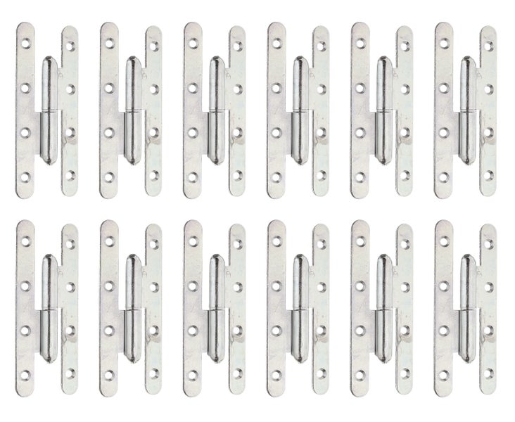 Set mit 12 Einbohrbändern aus Stahl für Türen und Fenster.