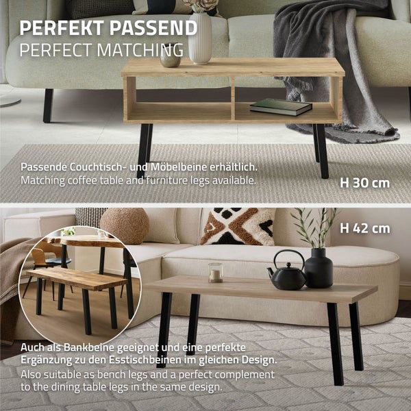 ML-Design 4er Set Tischbeine schräg 72 cm, Schwarz glänzend, aus pulverbeschichtetem Stahl, eckig, Profil 4x4 cm, I-Form, Möbelfüße Metall 96° Neigung, Tischfüße Möbelbeine für Esstisch & Schreibtisch