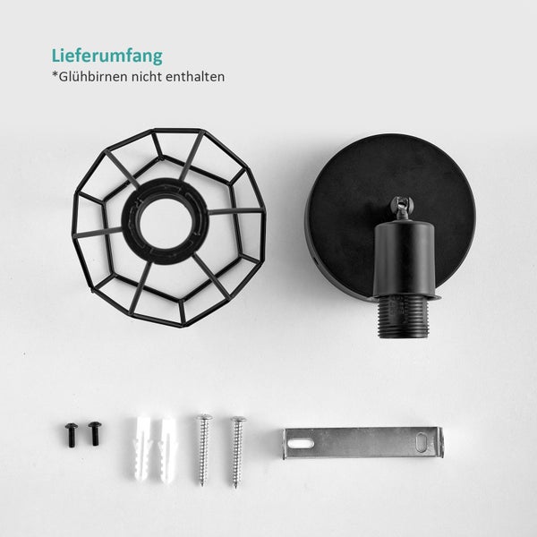 EMKE Retro Wandleuchte Schwarz, Industrielle Wandlampe mit E14 Fassung, Schwenkbar, IP20, Vintage Design, Wohnzimmer & Flur, Ohne Leuchtmittel, 120x 119x200 mm