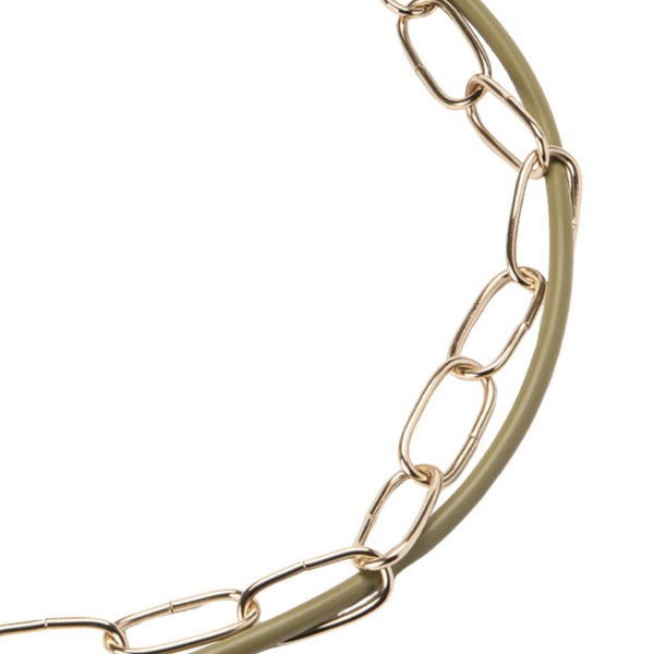 Goldfarbene Kette mit olivefarbenem Band