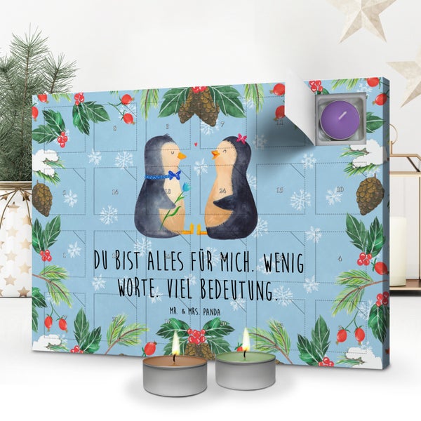 Mr. & Mrs. Panda Duftkerzen Adventskalender Pinguin Pärchen - Blau Pastell