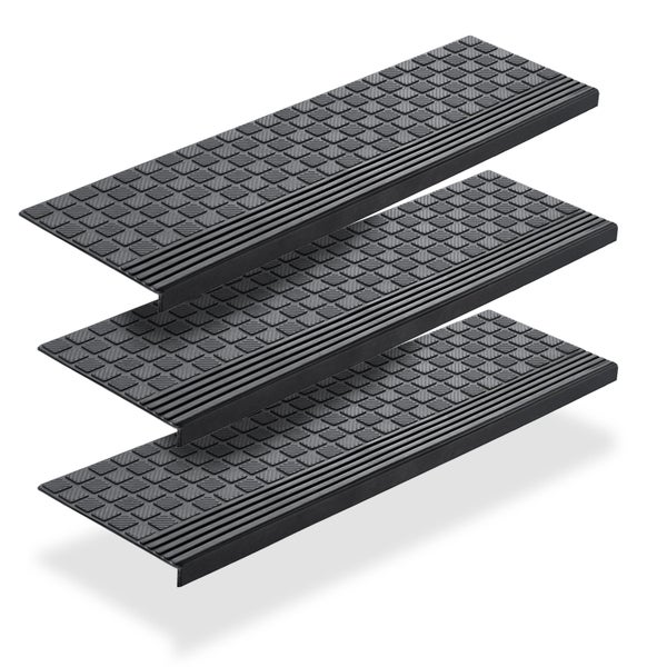 BigDean 3er Set Stufenmatten aus Gummi - 65x25cm - Treppenstufen Matten für Außen Outdoor - Antirutschmatten Treppe Anti-Rutsch Gummimatten