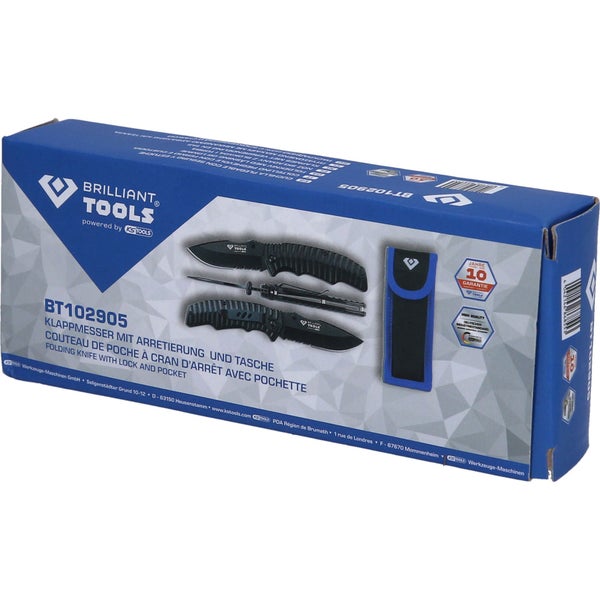 Brilliant Tools Klappmesser mit Arretierung und Tasche in Verpackung