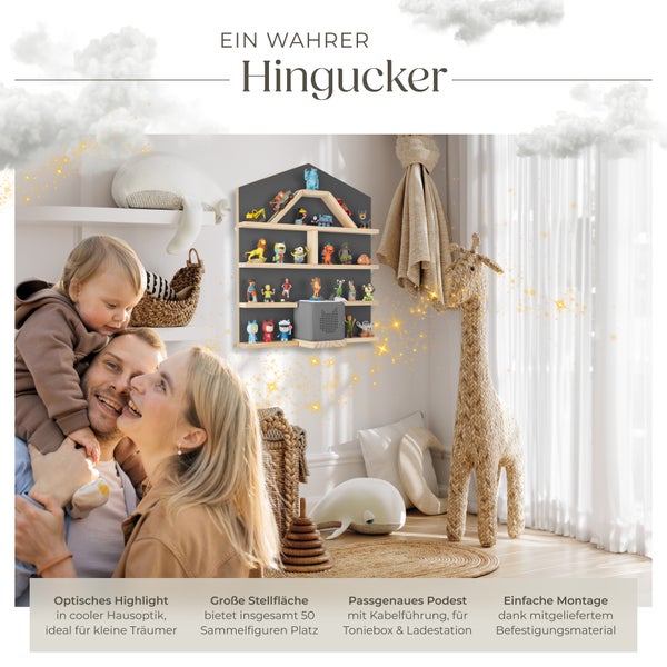 Wandregal tectake Mylittle Story 50 x 15,5 x 60 cm, unsichtbare Aufhängung für bis zu 50 Tonies anthrazit