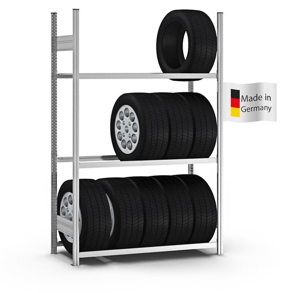 PROREGAL Reifenregal Stecksystem T-Profil Grundregal HxBxT 200 x 130 x 40 cm 3 Ebenen Fachlast 150 kg Verzinkt