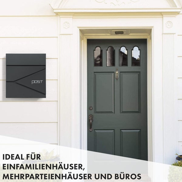 FLOORDIREKT Briefkasten Armand - Stahl Wandbriefkasten mit Zeitungsfach und C4-Einwurfklappe