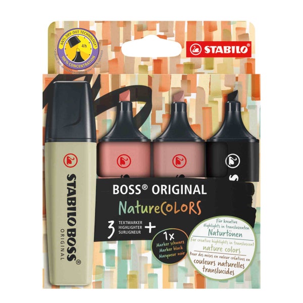 STABILO  BOSS ORIGINAL NatureCOLORS, 4er Set schlammgrün, siena, umbra, schwarz