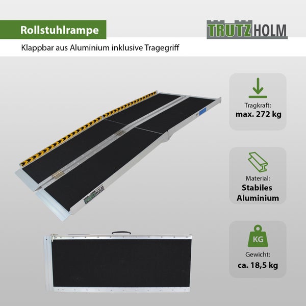 TRUTZHOLM Auffahrrampe 2-fach klappbar 213 cm Traglast 272 kg Alu grau schwarz beschichtet Rollstuhlrampe