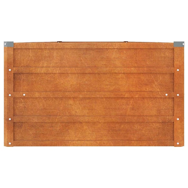 Seitenwand für ein Hochbeet aus Cortenstahl mit dekorativer Rost-Optik.