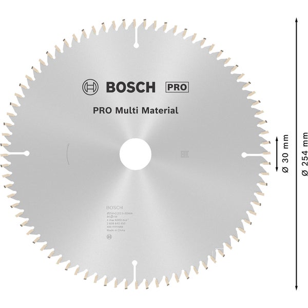 Bosch PRO Multi Material Kreissägeblatt 254 x 3,2 x 30 mm - 2608640450
